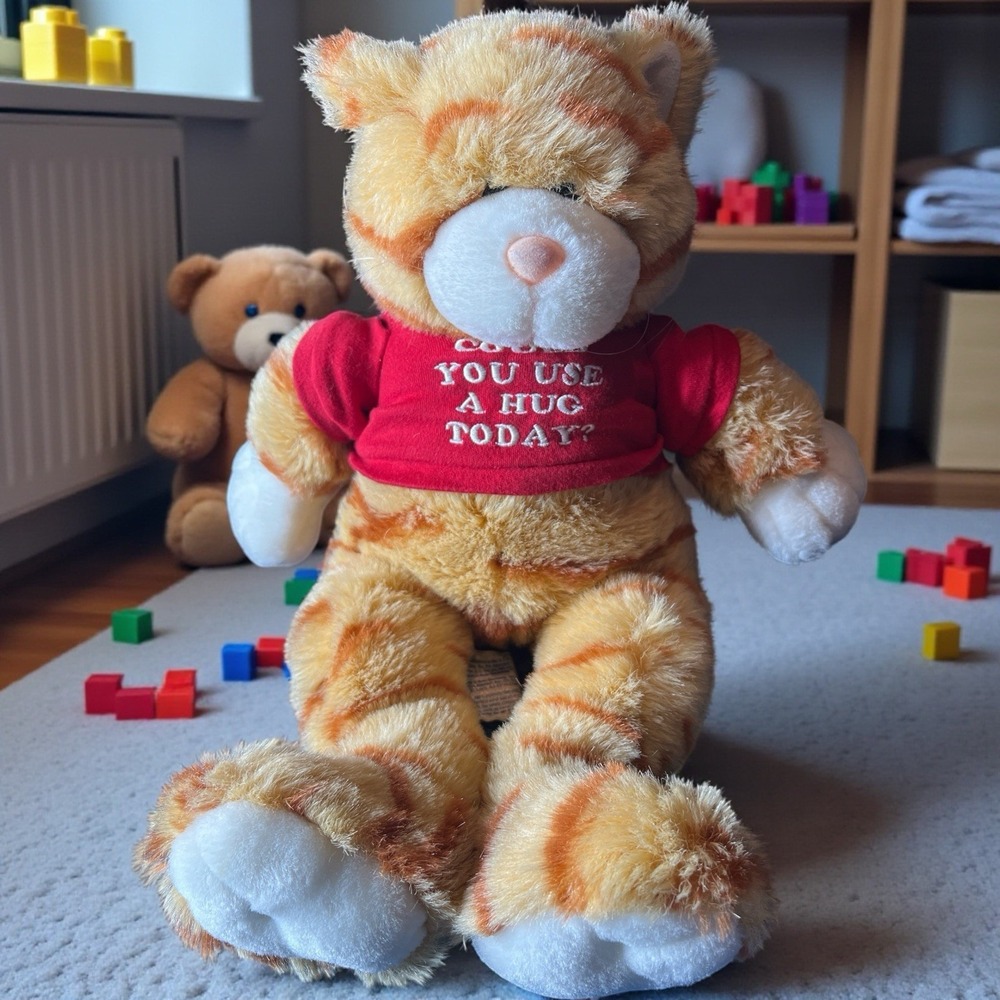 Build-A-Bear Orange Tabby Cat Plush Red Shirt Could You Use A Hug 18"
